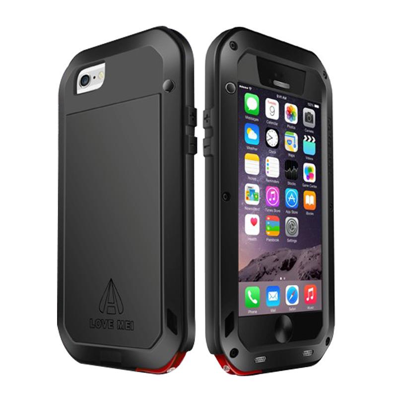 Love Mei Waterproof Shockproof Rugged Protective Metal Case Gorilla Glass for iPhone 6   Black