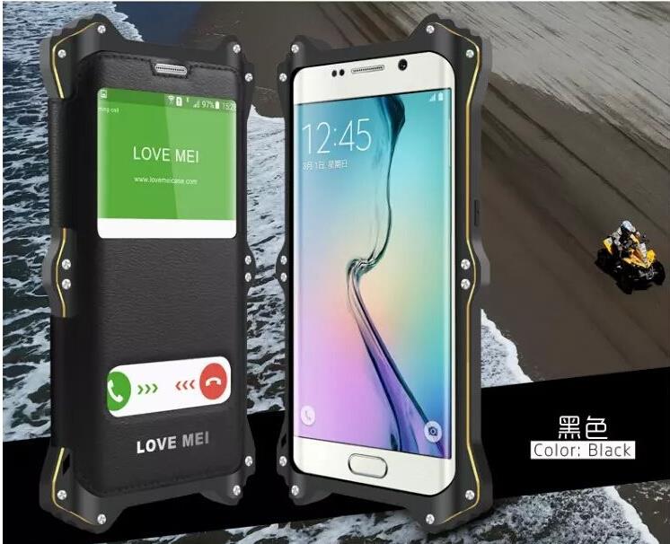 LOVE MEI MK 2 Metal Leather Shockproof Cover Case for Samsung Galaxy S6 / S6 Edge   Black