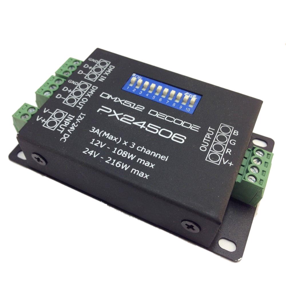 DMX LED Controller PX24506 DMX 512 Decoder Driver 9A DMX 512 Amplifier 12V 108W 24V RGB LED Lights