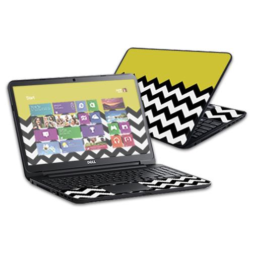 MightySkins Protective Skin Decal Cover for Dell Inspiron 15 i15RV Laptop 15.6" (Released 2013) Sticker Skins Mustard Chevron