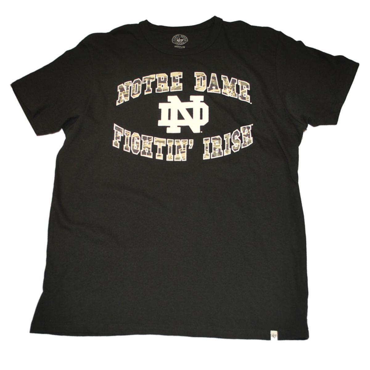 Notre Dame Fighting Irish 47 Brand College Vault Black Camo T Shirt (M)