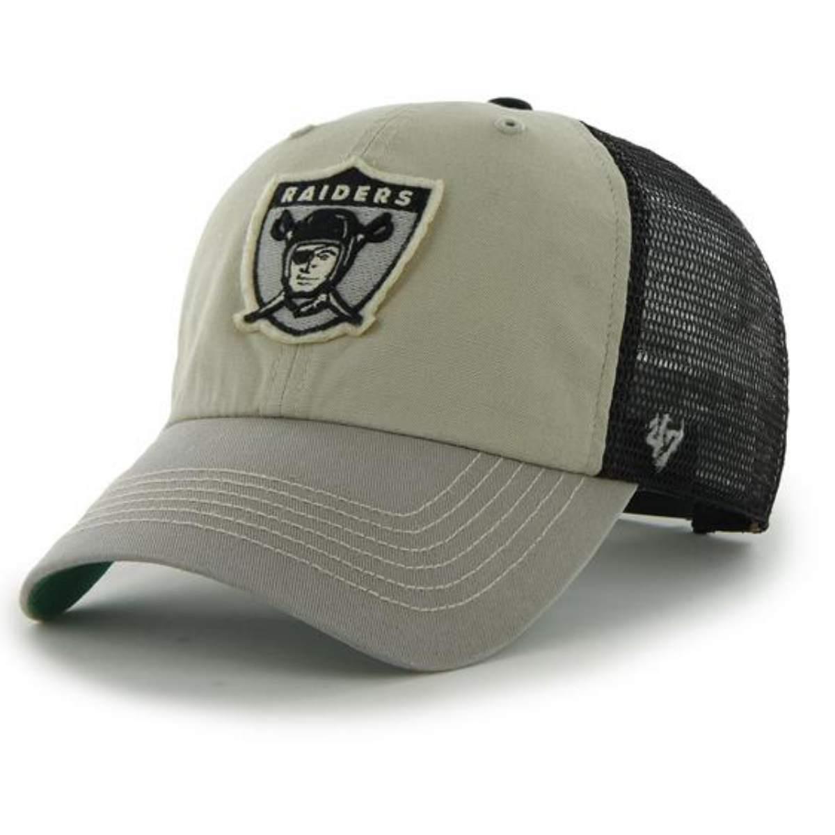 Oakland Raiders 47 Brand Beige Black Mesh McNally Clean Up Snapback Hat Cap