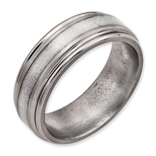 Titanium Grooved Edge Sterling Silver Inlay 8mm Brushed/Polished Band, Size 12.5