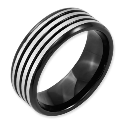 Titanium 8mm Black Ip Plated & Striped Polished Band, Size 7.5