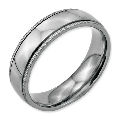 Stainless Steel Grooved And Beaded 6mm Polished Band, Size 9.5