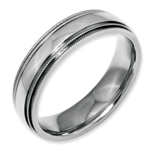 Stainless Steel Grooved And Beaded 6mm Polished Band, Size 6