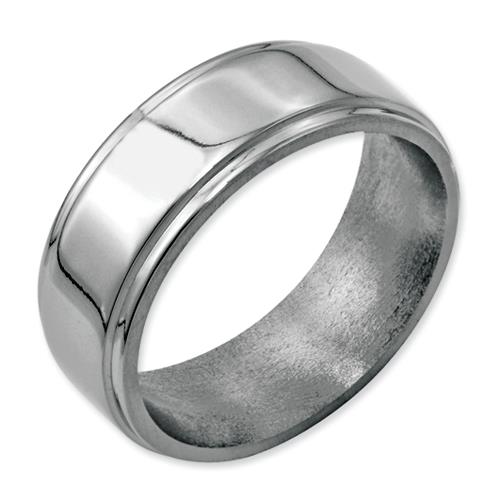 Stainless Steel Ridged Edge 8mm Polished Band, Size 9.5