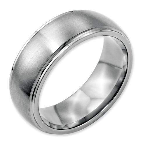 Stainless Steel Ridged Edge 8mm Brushed And Polished Band, Size 13.5