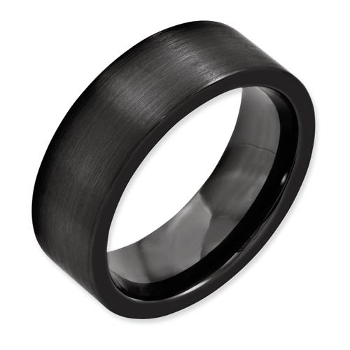 Black Ceramic Flat 8mm Brushed Band, Size 9.5