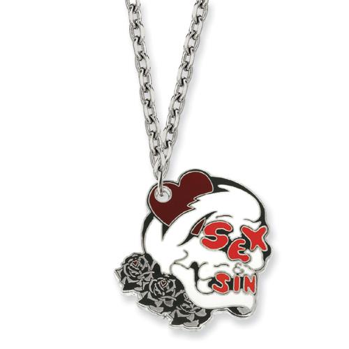 Ed Hardy Sex & Sin Skull Painted 24in Necklace