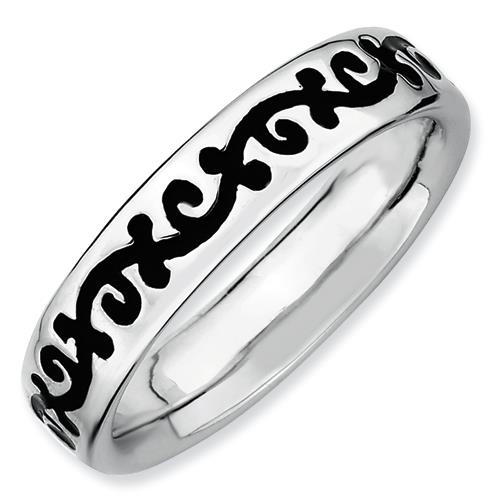Sterling Silver Stackable Expressions Polished Enameled Scroll Ring, Size 6