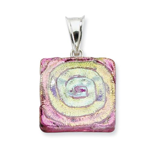 Sterling Silver Pink Dichroic Glass Square Pendant