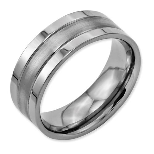 Titanium Grooved 8mm Brushed And Polished Band, Size 12