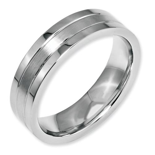 Stainless Steel Grooved 6mm Satin And Polished Band, Size 13