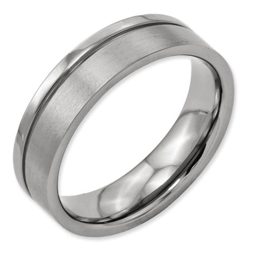 Titanium Grooved 6mm Brushed And Polished Band, Size 6