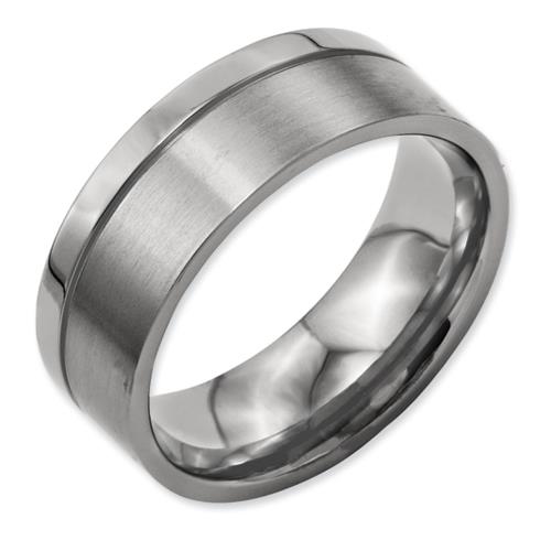 Titanium Grooved 8mm Brushed And Polished Band, Size 10