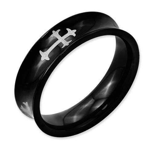 Stainless Steel Concave Crosses & Black Ip Plated 6mm Band, Size 13