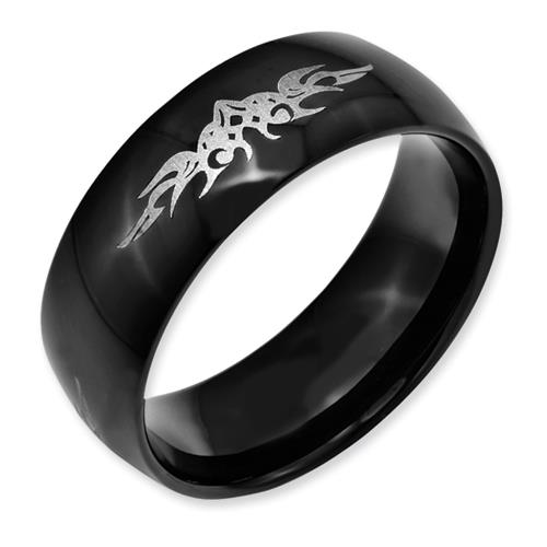 Stainless Steel Black Ip Plated Fancy Scroll Design 8mm Band, Size 9.5
