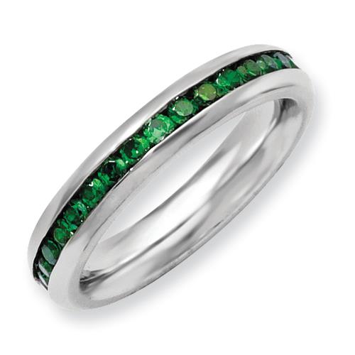 Stainless Steel 4mm May Green Cz Ring, Size 6