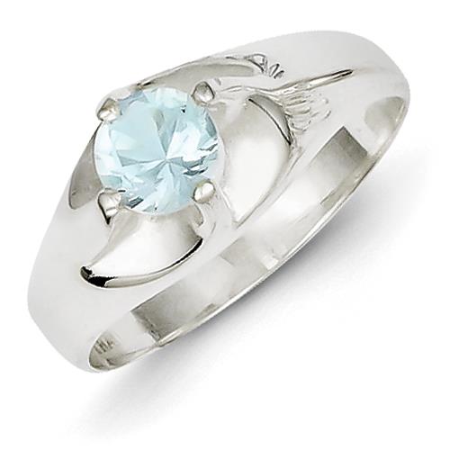 Sterling Silver Light Blue Round Cz Ring, Size 6