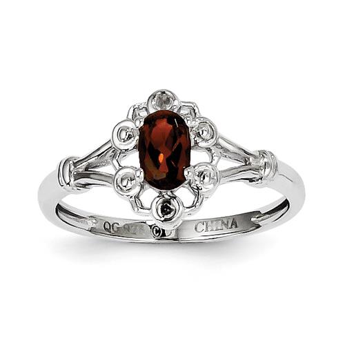 Sterling Silver Garnet  & Diamond Ring, Size 6