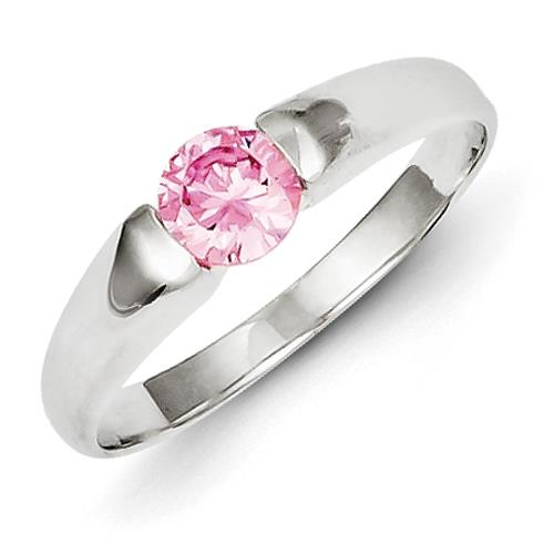 Sterling Silver Pink Round Cz Ring, Size 7