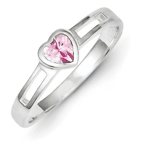 Sterling Silver Pink Cz Heart Ring, Size 7