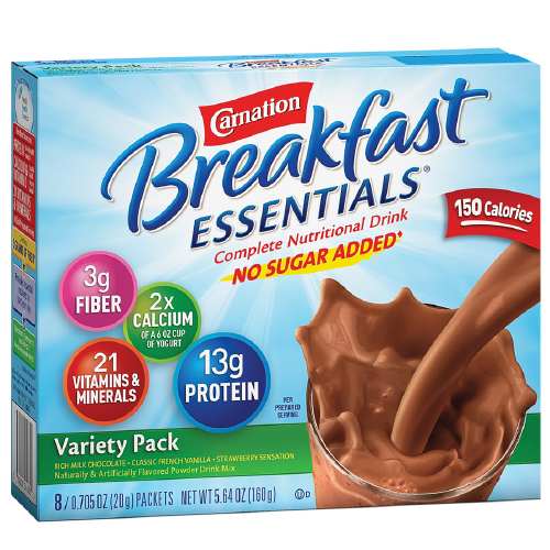 Carnation Breakfast Essentials Complete Nutritional Drink, No Sugar Added, Packets, Variety Pack