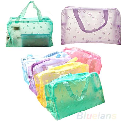 Hot Floral Print Transparent Waterproof Cosmetic Bag Toiletry Bathing Pouch