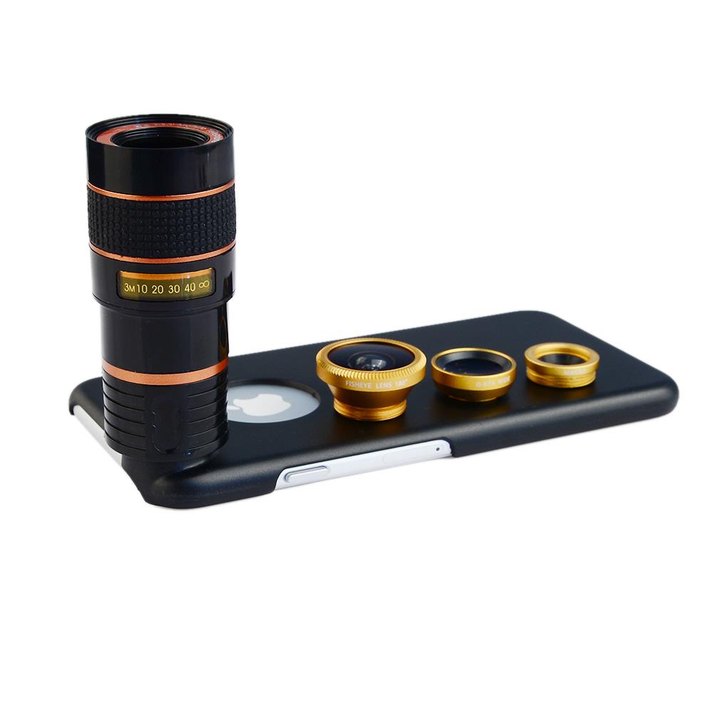 Apexel Detachable 4 in 1 Camera Telescope Lens 8X Mini Telephoto Magnifier  Lens+Wide Angle+Macro Lens+180 Degree Fisheye Lens+Back Case for Smartphone 4.7" iPhone 6 SILVER