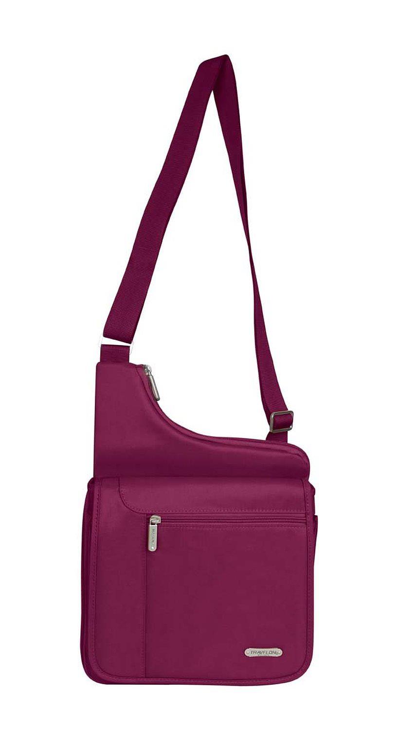 Travelon Large Messenger Style Shoulder Bag, Berry