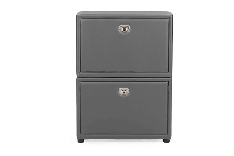 Baxton Studio Petito Contemporary 2 Tier Grey Faux Leather Upholstered Shoe Cabinet
