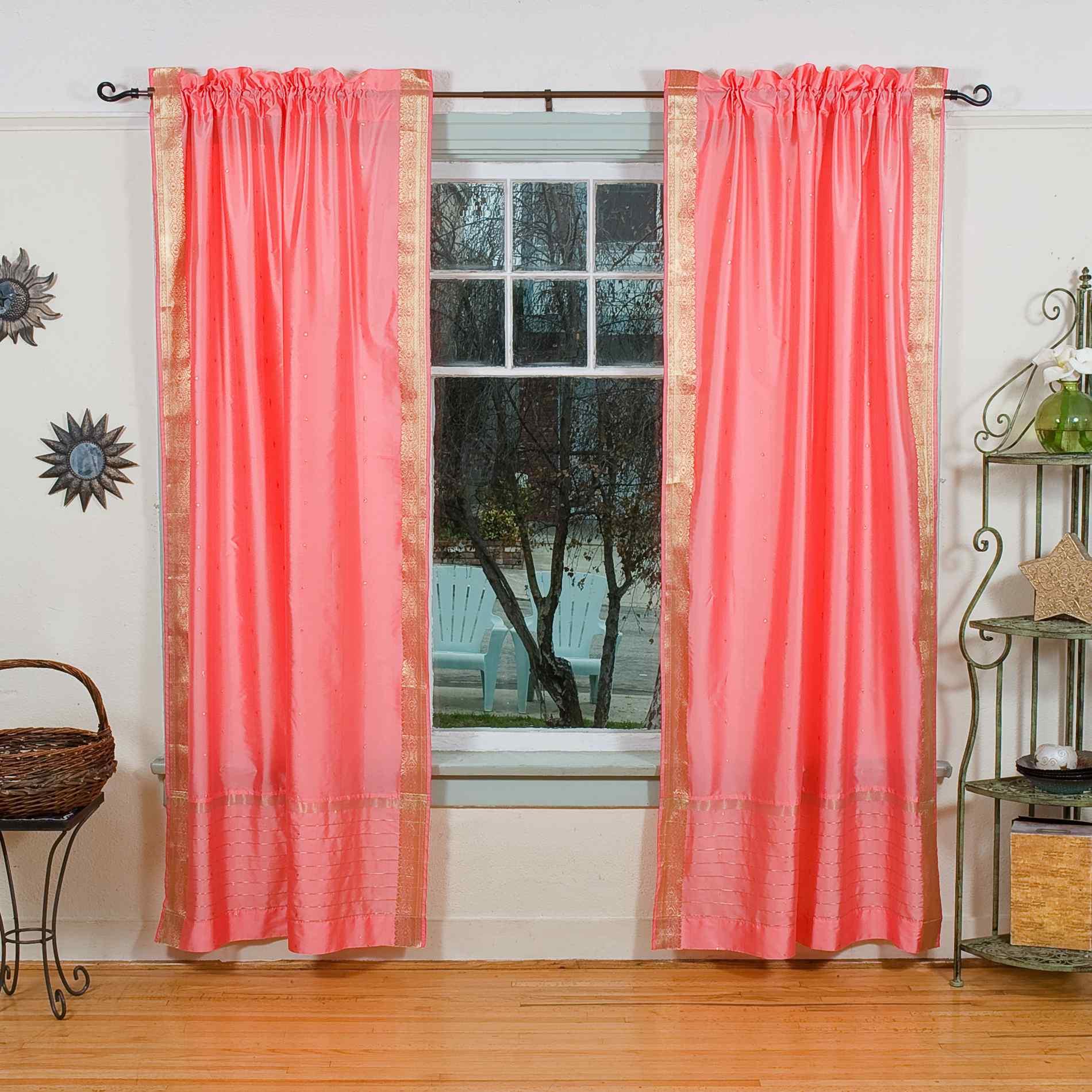 Pink Rod Pocket  Sheer Sari Curtain / Drape / Panel     43W x 108L   Pair