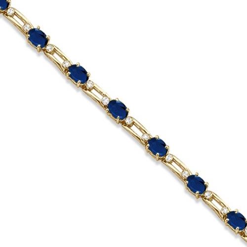 Diamond and Oval Blue Sapphire Link Bracelet 14k Yellow Gold (7.50ctw)