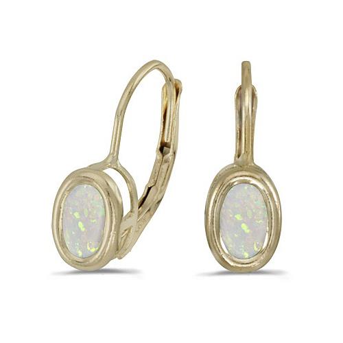 Bezel Set Oval Opal Lever Back Earrings 14k Yellow Gold