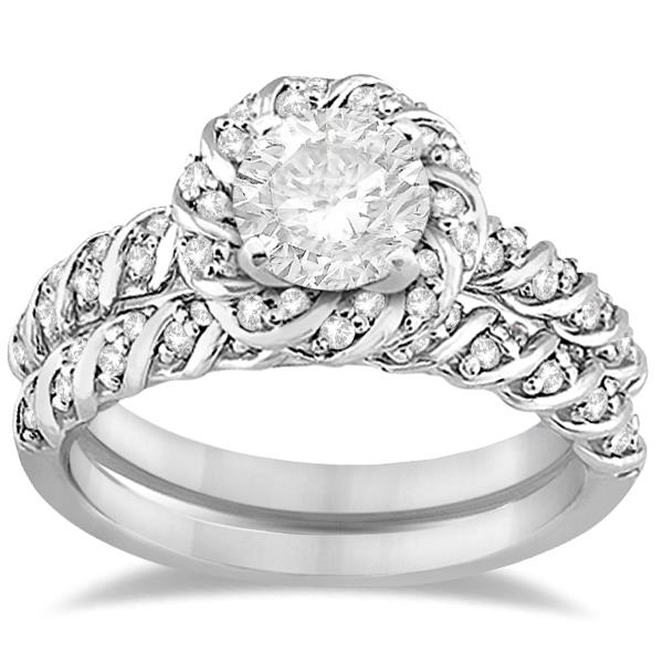 Diamond Rope Halo Engagement Ring With Matching Band Platinum (0.44ct)