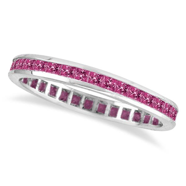 Princess Cut Pink Sapphire Eternity Ring Band 14k White Gold (1.36ct)