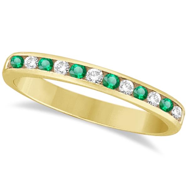 Channel Set Emerald and Diamond Ring Band 14k Yellow Gold (0.40ctw)