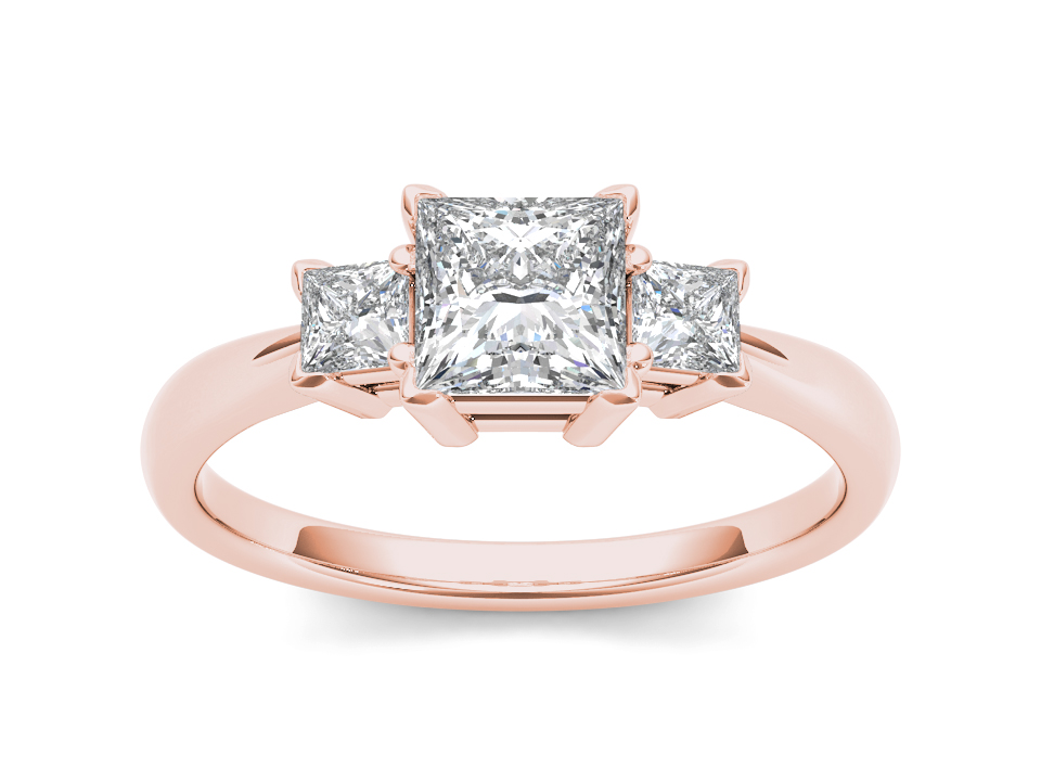 14k Rose Gold 1 1/4ct TDW Diamond Princess Cut Three Stone  Engagement Ring (H I, I2)