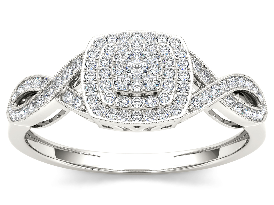 De Couer 10k White Gold 1/4ct TDW Diamond Criss Cross Engagement Ring (H I, I2)