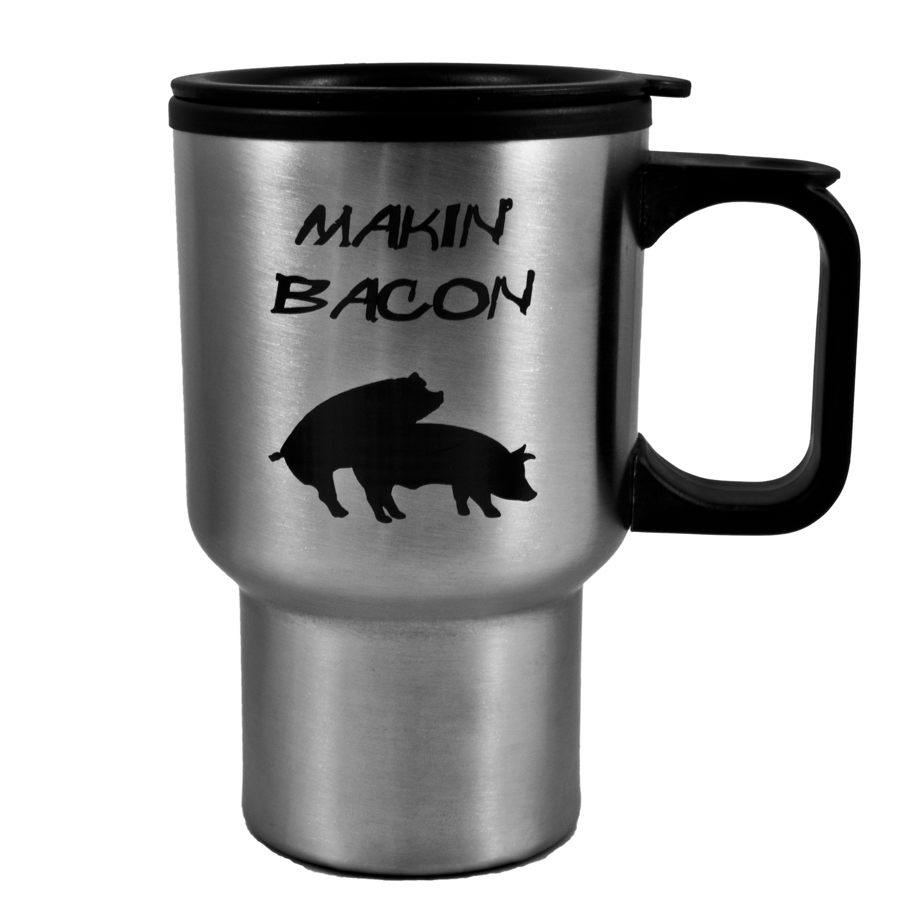 14oz Makin' Bacon Stainless Steel Travel Mug W/Handle L1