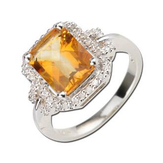 305.26 Carat Round Diamond Citrine 14K White Gold Gemstone Rings 3.93g