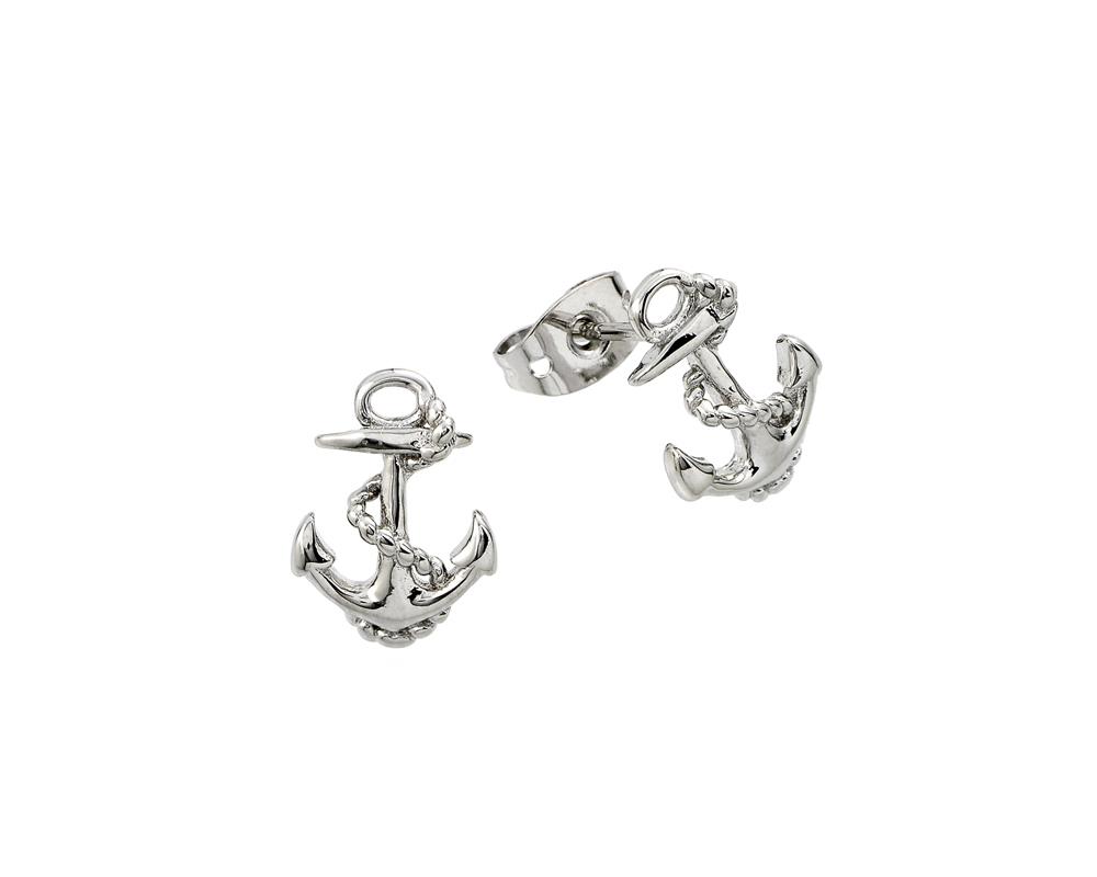 Sterling Silver .925 Cubic Zirconia CZ Anchor Stud Earrings Ladies Jewelry 567 bge00376