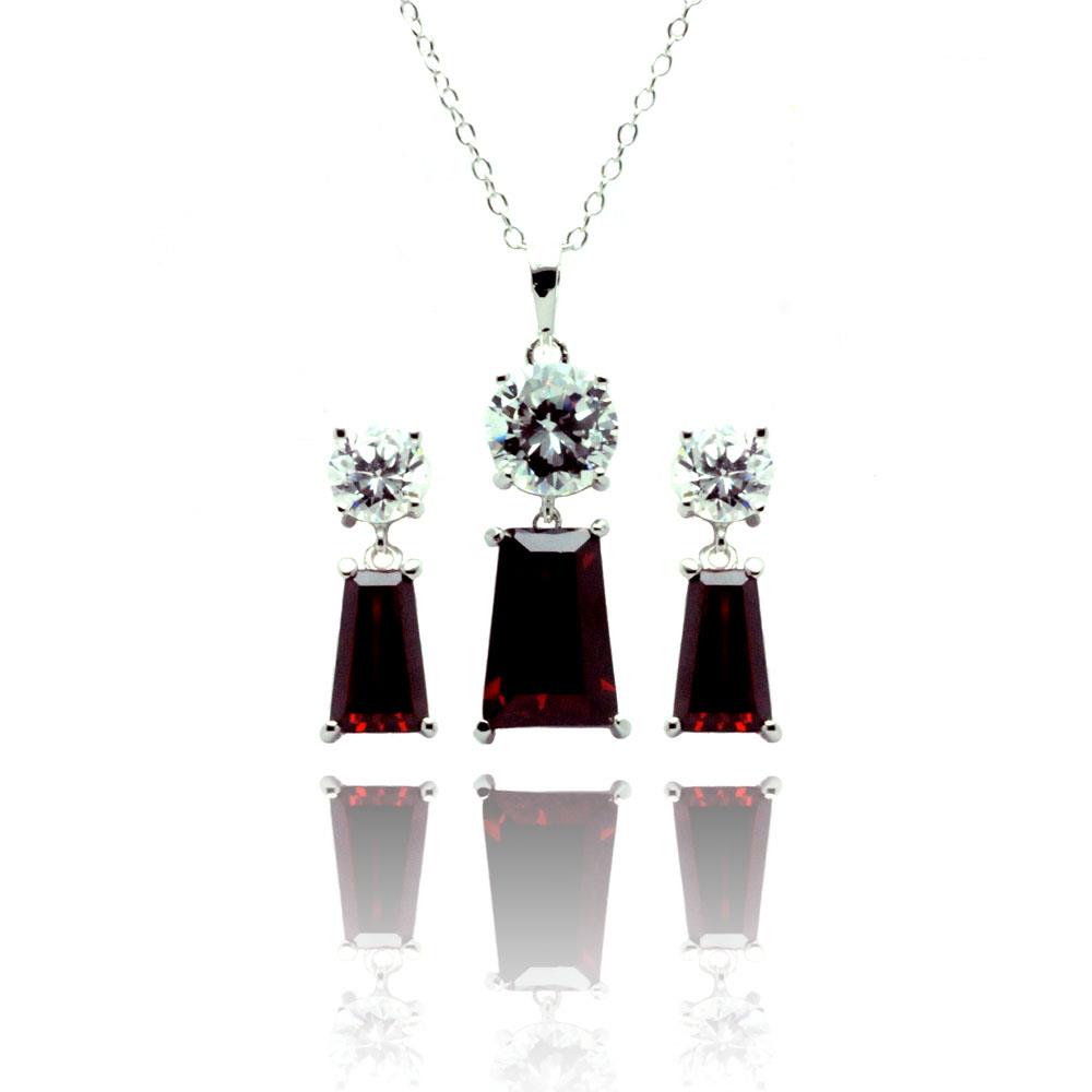 Red Cubic Zirconia CZ .925 Sterling Silver Necklace Pendant Earrings Jewelry Adjustable 16 18" 567 bgs00362