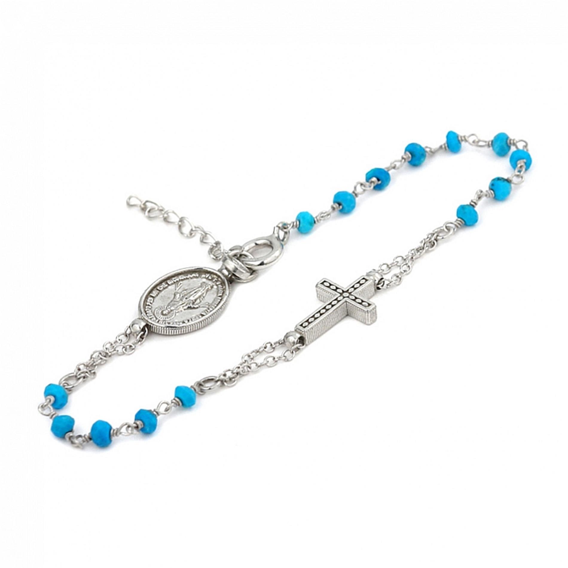 925 Sterling Silver Turquoise Rosary Bracelet 7" + 1"