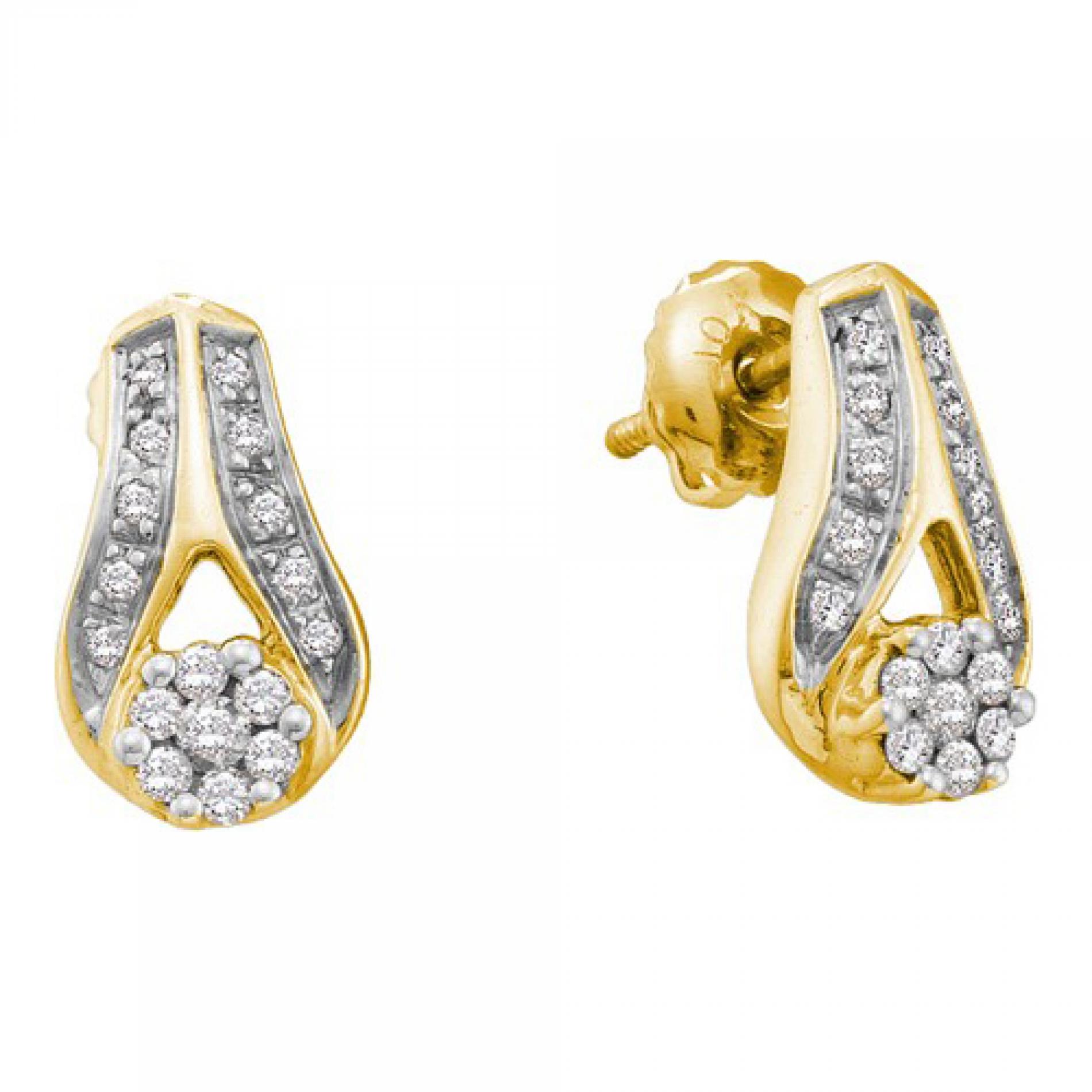 14k Yellow Gold 0.25 CTW Diamond Flower Cluster Stud Earrings  (He) 2.239 gram    #556 19693