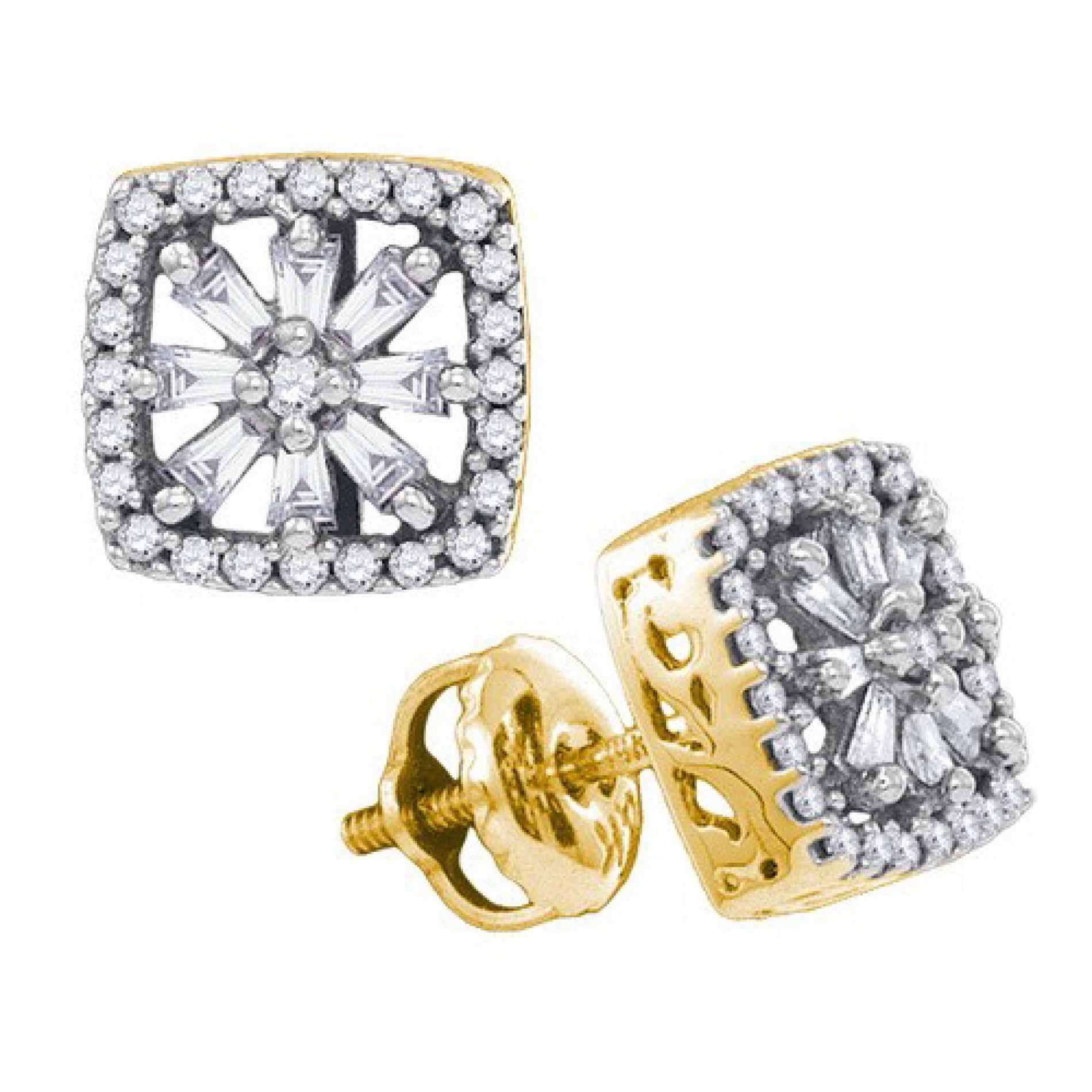 14k Yellow Gold 0.35 CTW Round Baguette Diamond Fashion Stud Earrings   1.862 gram    #556 44332