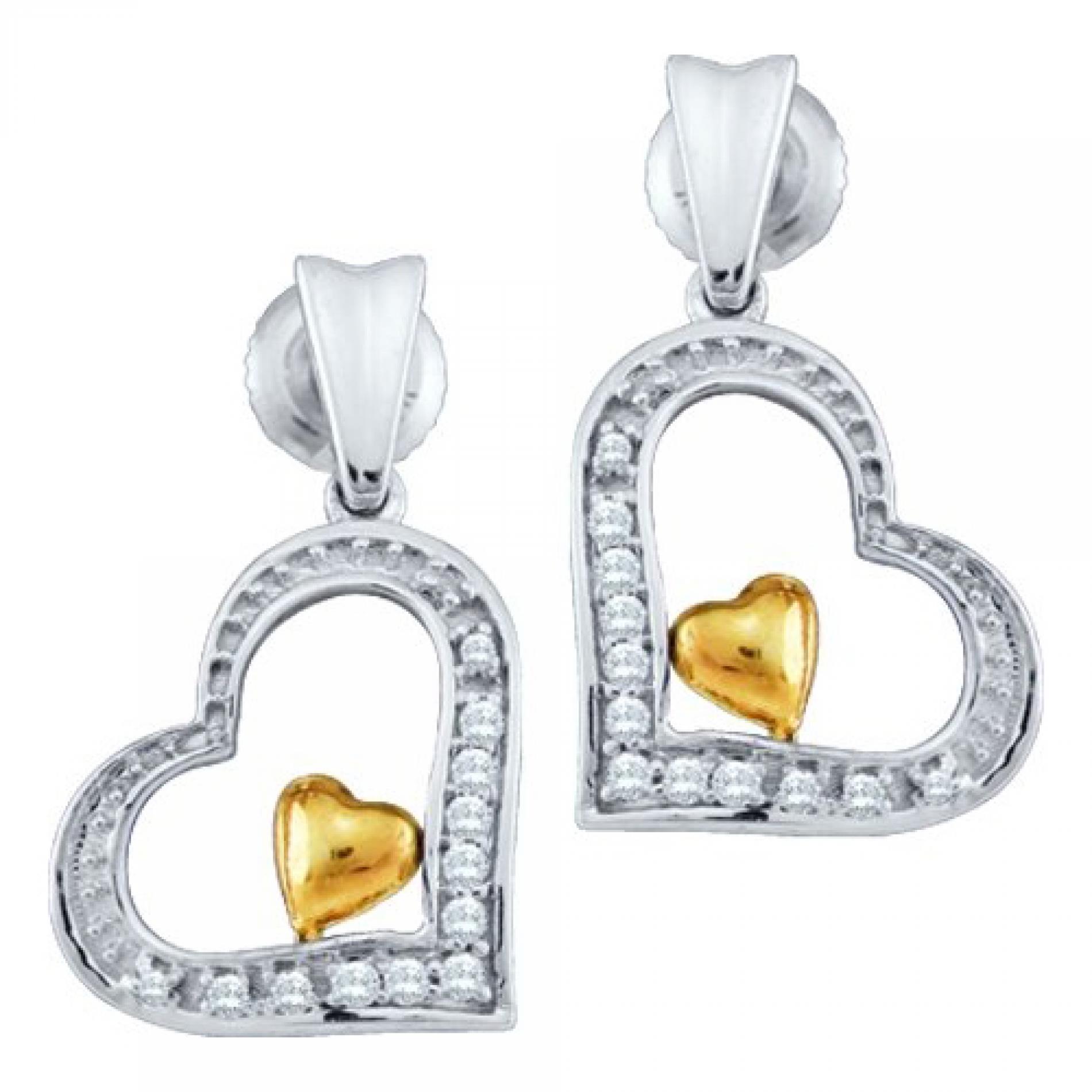 10k Two Tone Gold 0.10 CTW Diamond Heart Dangle Earrings   1.572 gram    #556 60217