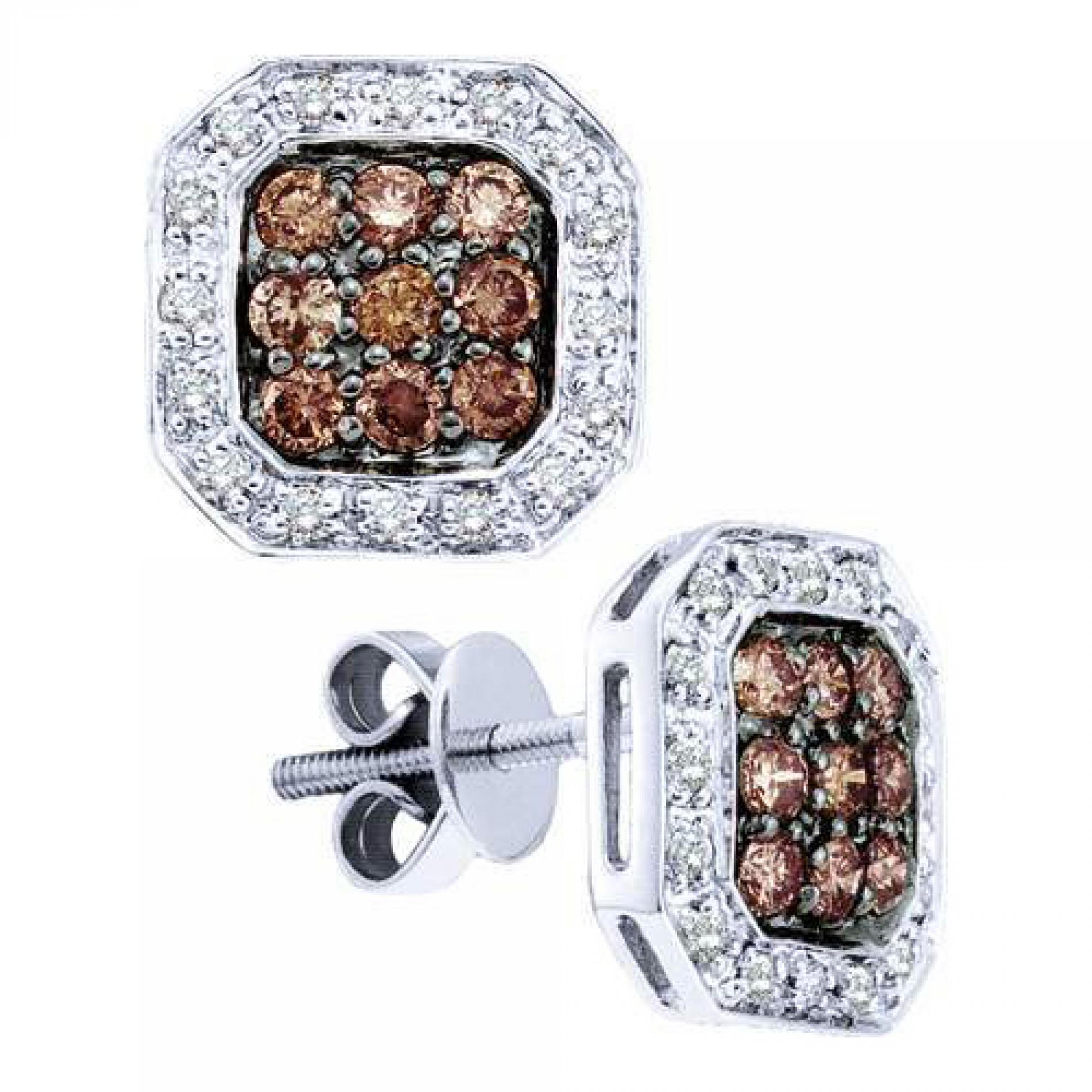 14k White Gold 0.77 CTW White And Brown Round Brown Diamond Fashion Stud Earrings   2.851 gram    #556 48475