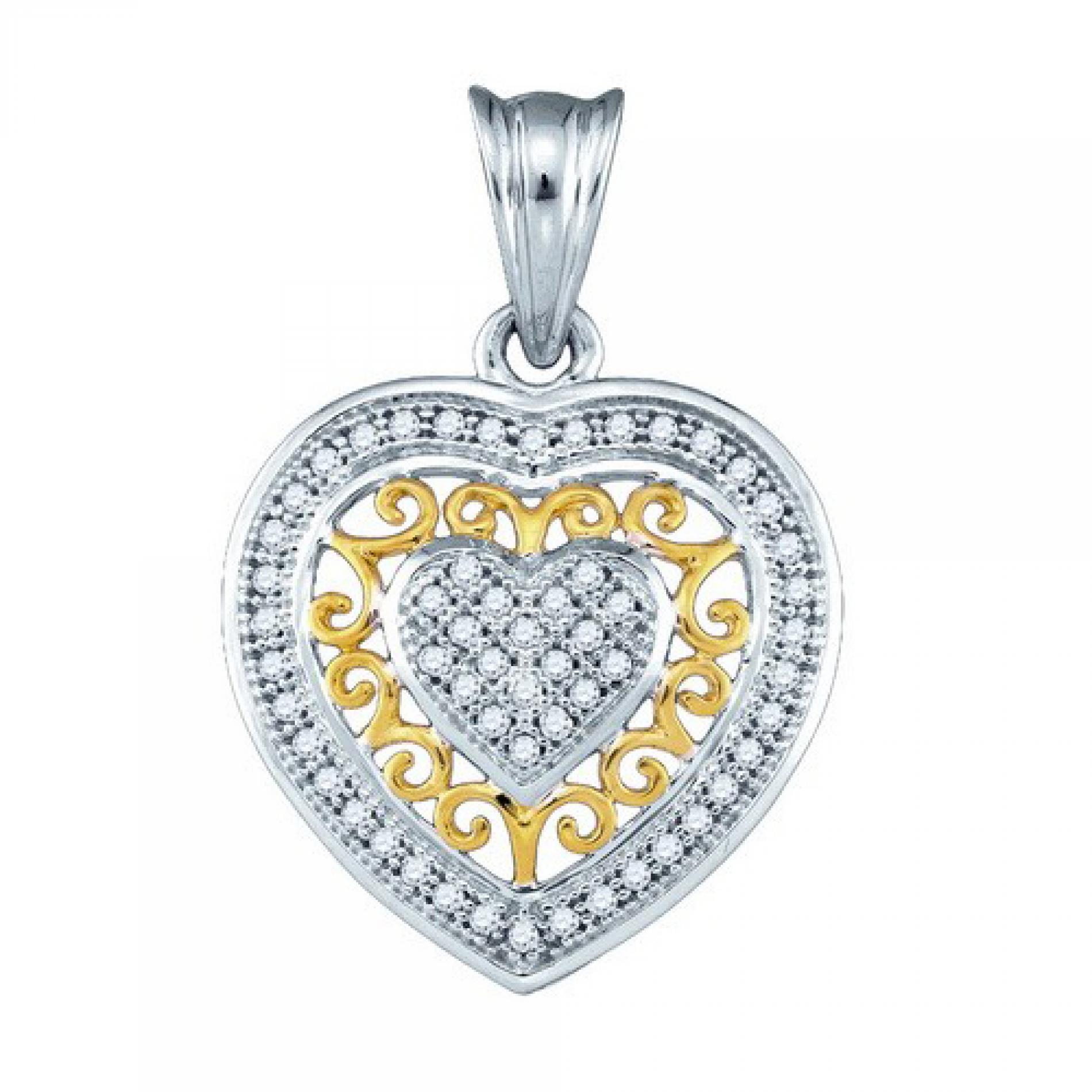 10k Two Tone Gold 0.15 CTW Diamond Micro Pave Heart Pendant   1.872 gram    #556 80017